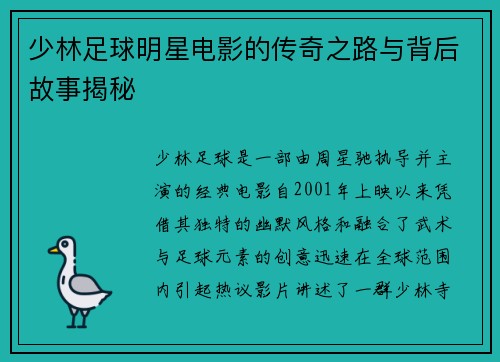 少林足球明星电影的传奇之路与背后故事揭秘